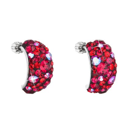 21224 stribrne nausnice visaci s krystaly swarovski cervene pulkruh 31164 3 cherry