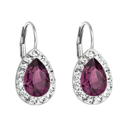 21506 stribrne nausnice visaci s krystaly swarovski fialova slza 31242 3