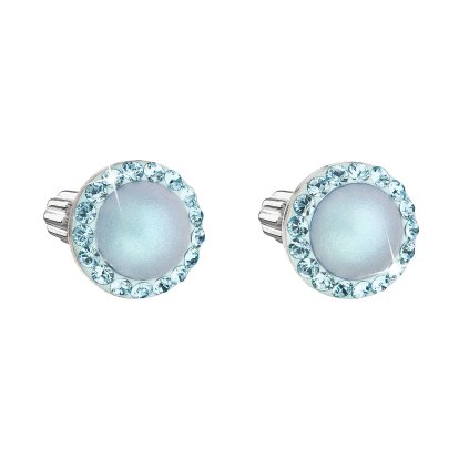 24797 stribrne nausnice pecka s krystaly swarovski a svetle modrou matnou perlou kulate 31314 3