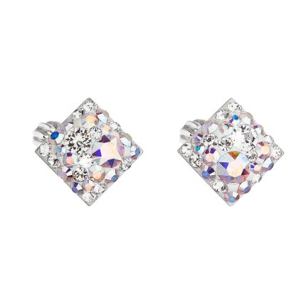 25757 stribrne nausnice pecka s krystaly swarovski ab efekt kosoctverec 31169 2