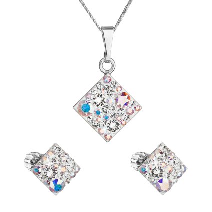 26009 sada sperku s krystaly swarovski nausnice retizek a privesek ab efekt kosoctverec 39126 2