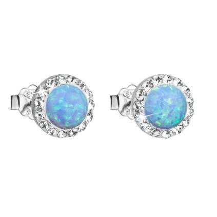 27482 stribrne nausnice pecky se syntetickym opalem a preciosa krystaly svetle modre kulate 31217 1 lt blue
