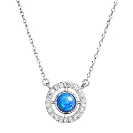31028 nahrdelnik se syntetickym modrym opalem a bilymi zirkony kulaty 12066 3 blue