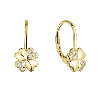 32282 pozlacene stribrne nausnice ctyrlistky se zirkony 11502 1 crystal