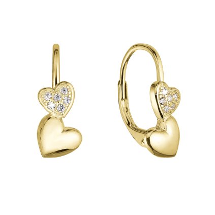 32357 pozlacene stribrne nausnice dve srdce se zirkony 11515 1 crystal