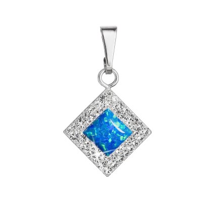 33125 stribrny privesek se syntetickym opalem a krystaly preciosa modry kosoctverec 34260 1 blue