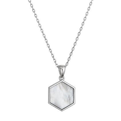 Stříbrný náhrdelník hexagon s bílou perletí 12149.1
