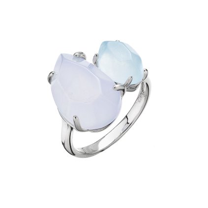 Stříbrný prsten akvamarín a modrý chalcedon 15025.3