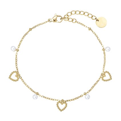 Náramek ocelový s perličkami a srdíčky 43061.1
