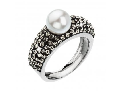 Stříbrný prsten s krystaly Swarovski bílá šedá 35032.3