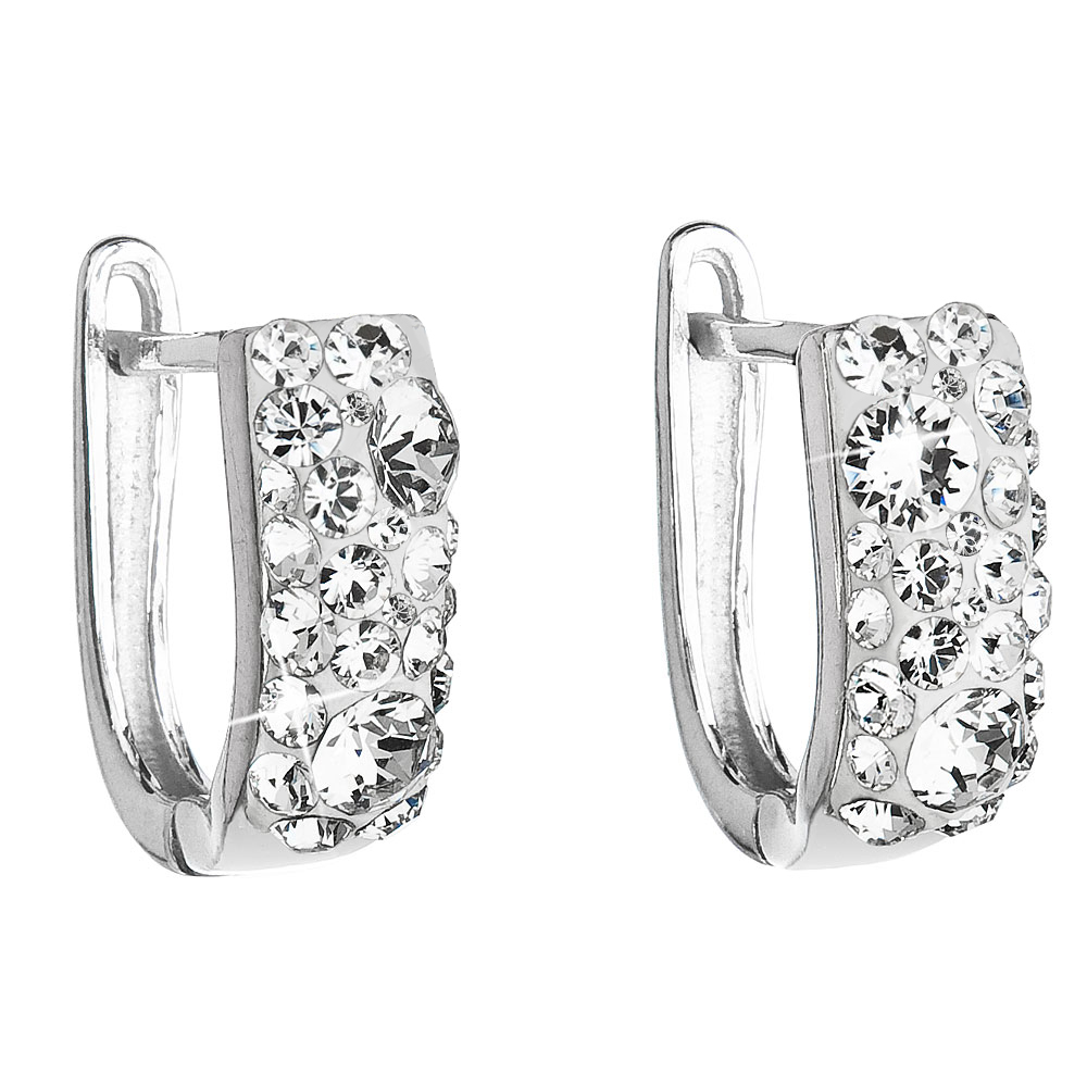 Stříbrné náušnice s krystaly Swarovski bílý půlkruh 31123.1