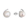 Stříbrné náušnice pecky s bílou říční perlou a zirkony 21116.1