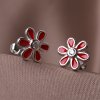 Stříbrné náušnice červené kytičky 11752.1