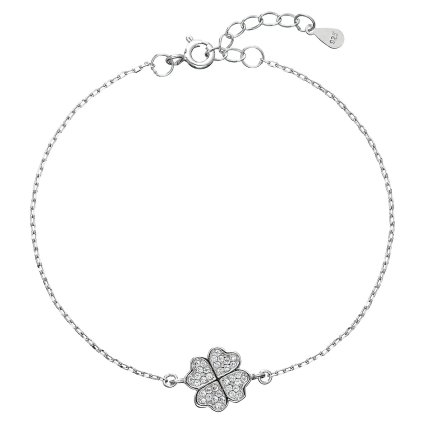 26390 strieborný náramok so zirkónmi štvorlistiek 13008 1