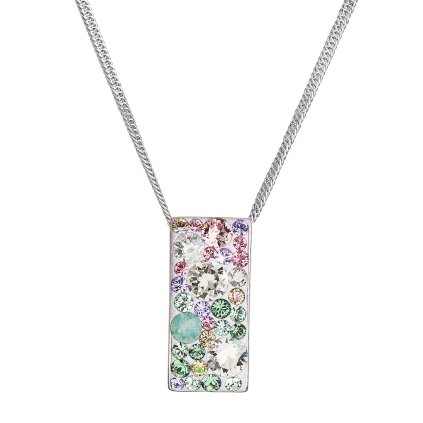 26540 strieborný nahrdelník so swarovski kryštálmi ružovo zelený obdĺžnik 32074 3 sakura