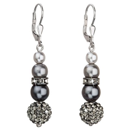 27461 stribrne nausnice visiace so syntetickymi perlami a preciosa krystaly sede kulate 31149 3