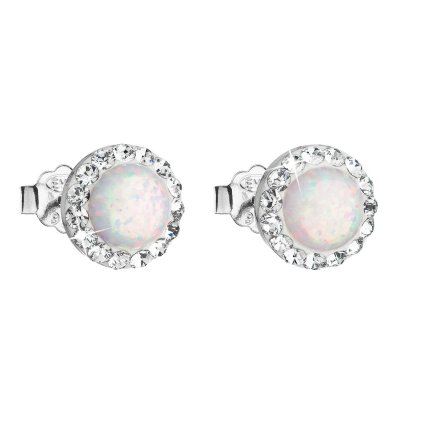 27485 stribrne nausnice kôstky so syntetickým opalom a preciosa kryštály biele kulate 31217 1 white