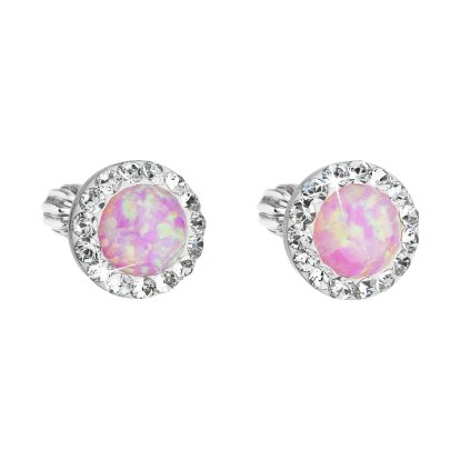 27509 strieborné náusnice kôstky so syntetickým opalom a preciosé kryštály ružovej guľate 31317 1