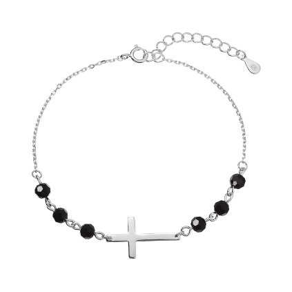 27926 stribrny naramek krizek s cernymi koralky 13062 3