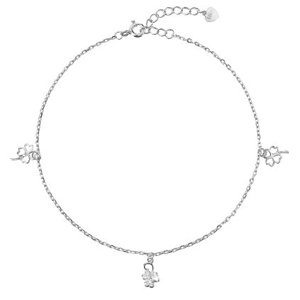 28271 strieborné retiazky na nohu štvorlistky so zirkónmi 16006 1