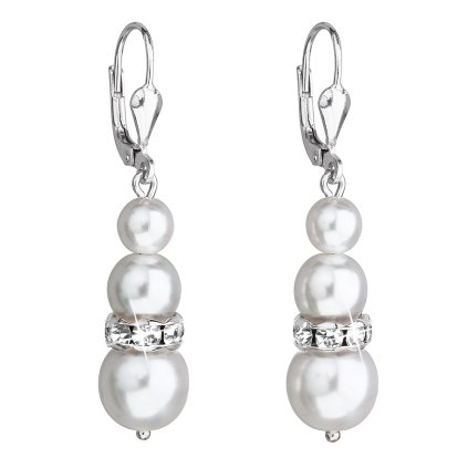 17441 stribrne náusnice visiace so syntetickými perlami a kryštálmi swarovski biele kulate 31150 1