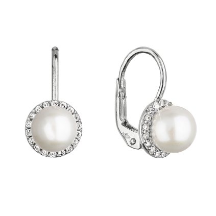 28700 zlaté 14 karatové nausnice biele zlato s ricnou perlou a zirkónmi 81pz00020
