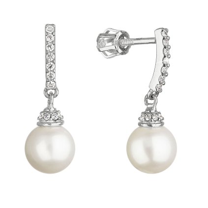 28703 zlaté 14 karatové náusnice biele zlato s visiacou riečnou perlou a zirkónmi 81pz00021