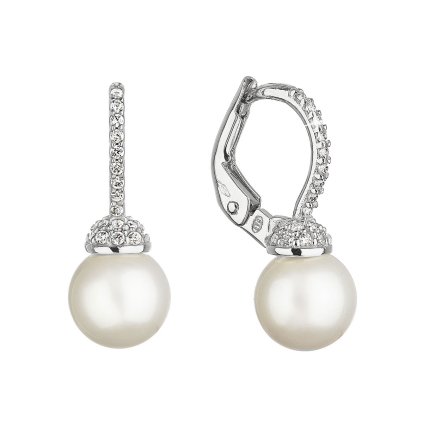 28706 zlaté 14 karatové nausnice biele zlato s ricnou perlou a zirkónmi 81pz00022