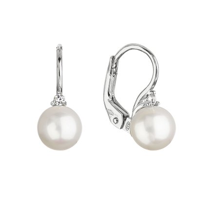 28709 zlaté 14 karatové nausnice biele zlato s ricnou perlou a zirkónom 81pz00023