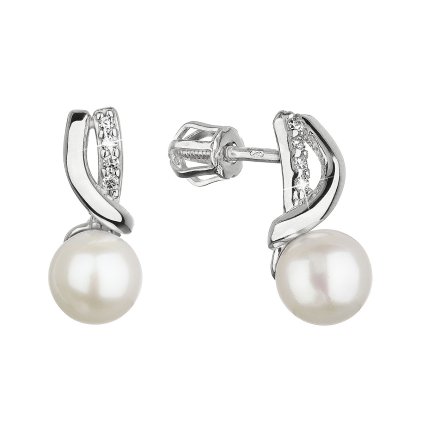 28718 zlate 14 karatovej nausnice biele zlato s ricnou perlou a zirkónmi 81pz00026