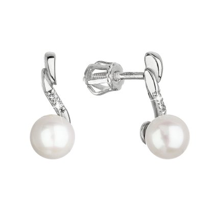 28721 zlate 14 karatovej nausnice biele zlato s ricnou perlou a zirkónmi 81pz00027