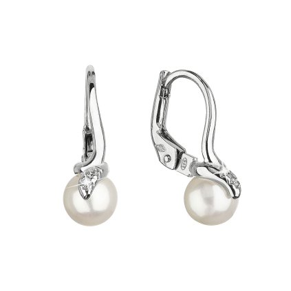 28727 zlaté 14 karatové nausnice biele zlato s ricnou perlou a zirkónmi 81pz00029