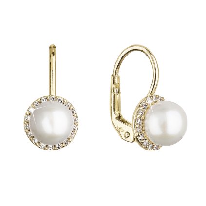28745 zlaté 14 karatové nausnice zlté zlato s bielou ricnou perlou a zirkónmi 91pz00020