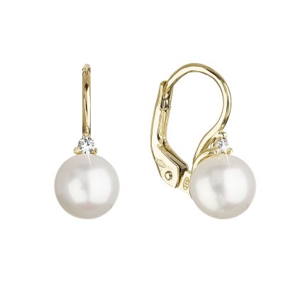 28754 zlaté 14 karatové nausnice zlté zlato s bielou ricnou perlou a zirkónom 91pz00023