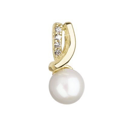 28778 zlaté 14 karatový prívesok zlté zlato s bielou ricnou perlou a zirkónmi 94pz00006