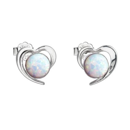28874 stribrne náusnice srdca s bielym syntetickým opalom 31259 3 white