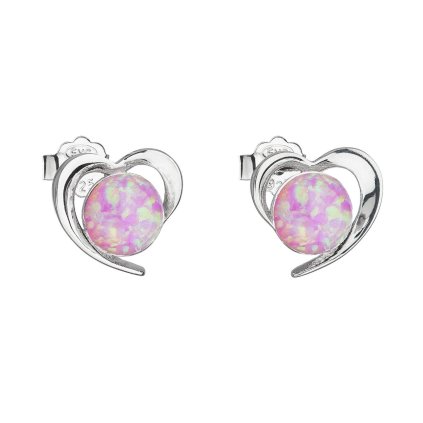 28880 strieborné náusnice srdca s ružovým syntetickým opalom 31259 3 lt rose
