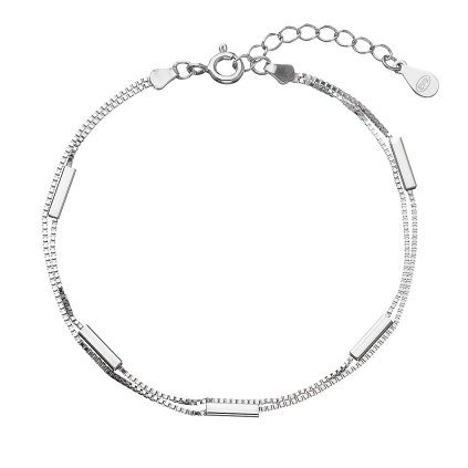 28910 strieborný náramok dvojity retiazok s obdĺžnicky 63005