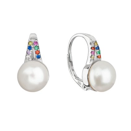 29330 stribrne nausnice visiace s bielou ricnou perlou a multi zirkónmi 21070 3 multi