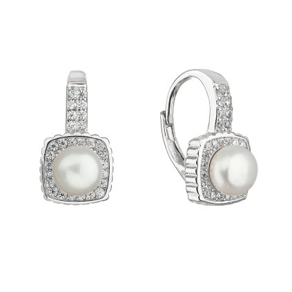 29333 stribrne nausnice visiace s bielou ricnou perlou štvorec biely 21073 1