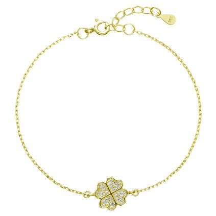 29390 pozlátený náramok s bielymi zirkónmi štvorlistiek 13008 1