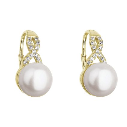 29399 pozlátené náusnice visiace s bielou riečnou perlou a zirkónmi 21048 1
