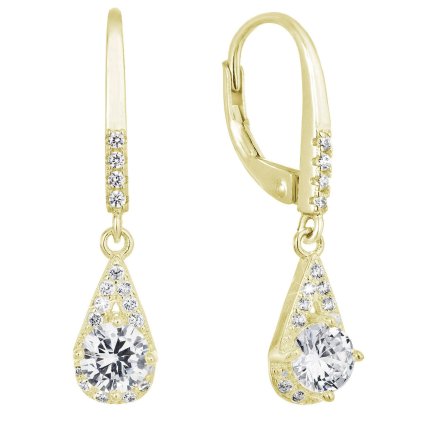 29411 pozlátené stribrne nausnice visiace so zirkónmi biela slza 11305 1