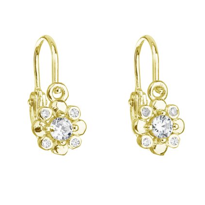 29501 pozlátené strieborné detské náusnice visiace so zirkónom biela kyticka 11174 1