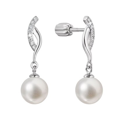29744 stribrne nausnice visiace s guľatou ricnou perlou bielej 21094 1b