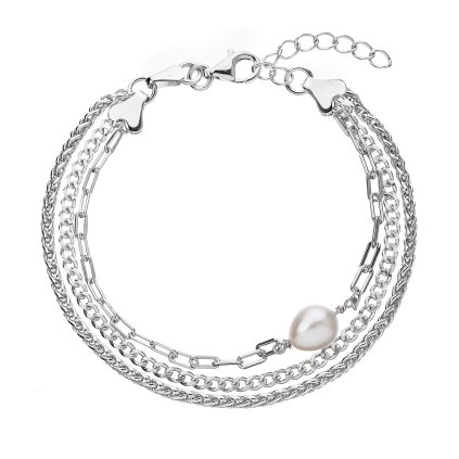 29840 trojity stribrny naramok z retiazky s bielou perlou 23028 1