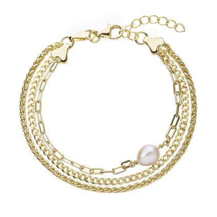 29843 trojitý pozlátený strieborný náramok z retiazky s bielou perlou 23028 1