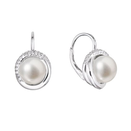 29858 stribrne náusnice visiace s bielou ricnou perlou a zirkónmi guľaté 21075 1