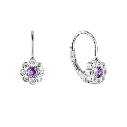 29909 stribrne nausnice detske kyticky so zirkónmi 11476 3 violet