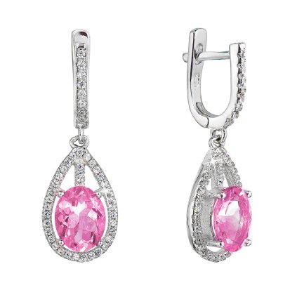 29945 strieborné náusnice visiace slzy s ružovým zirkónom 11480 3 rose